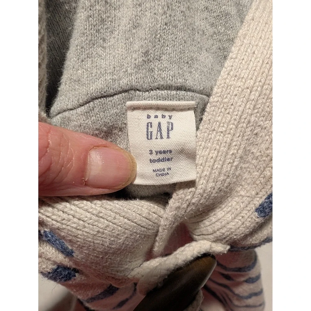 Baby Gap Toddler Boy Striped Hooded Toggle Cardigan Sweater Cream Blue 3T